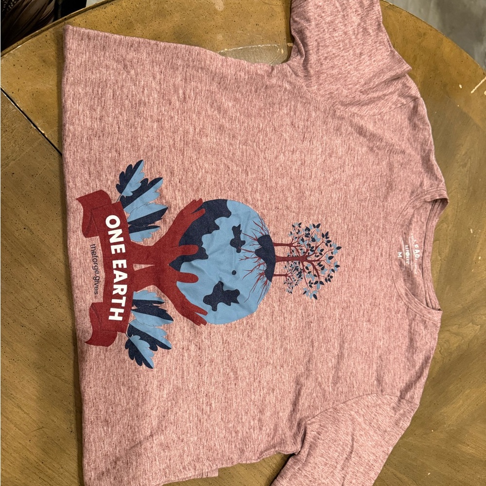 League Heather Mauve 'One Earth' Graphic Tee with Blue Tree Print